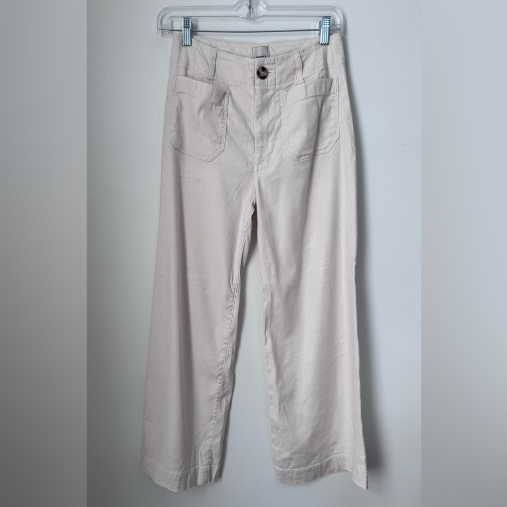 Anthropologie Colette Wide-Leg Trousers in Light Cream - linen - size 25